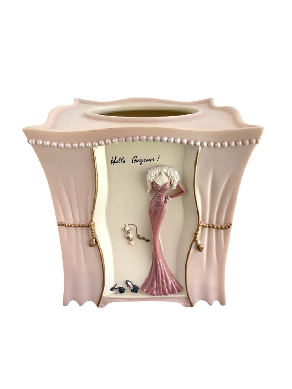 Bed Bath & Beyond Dressed to Thrill Tissue Box Cover Vanity Pink 6" Diva Glam